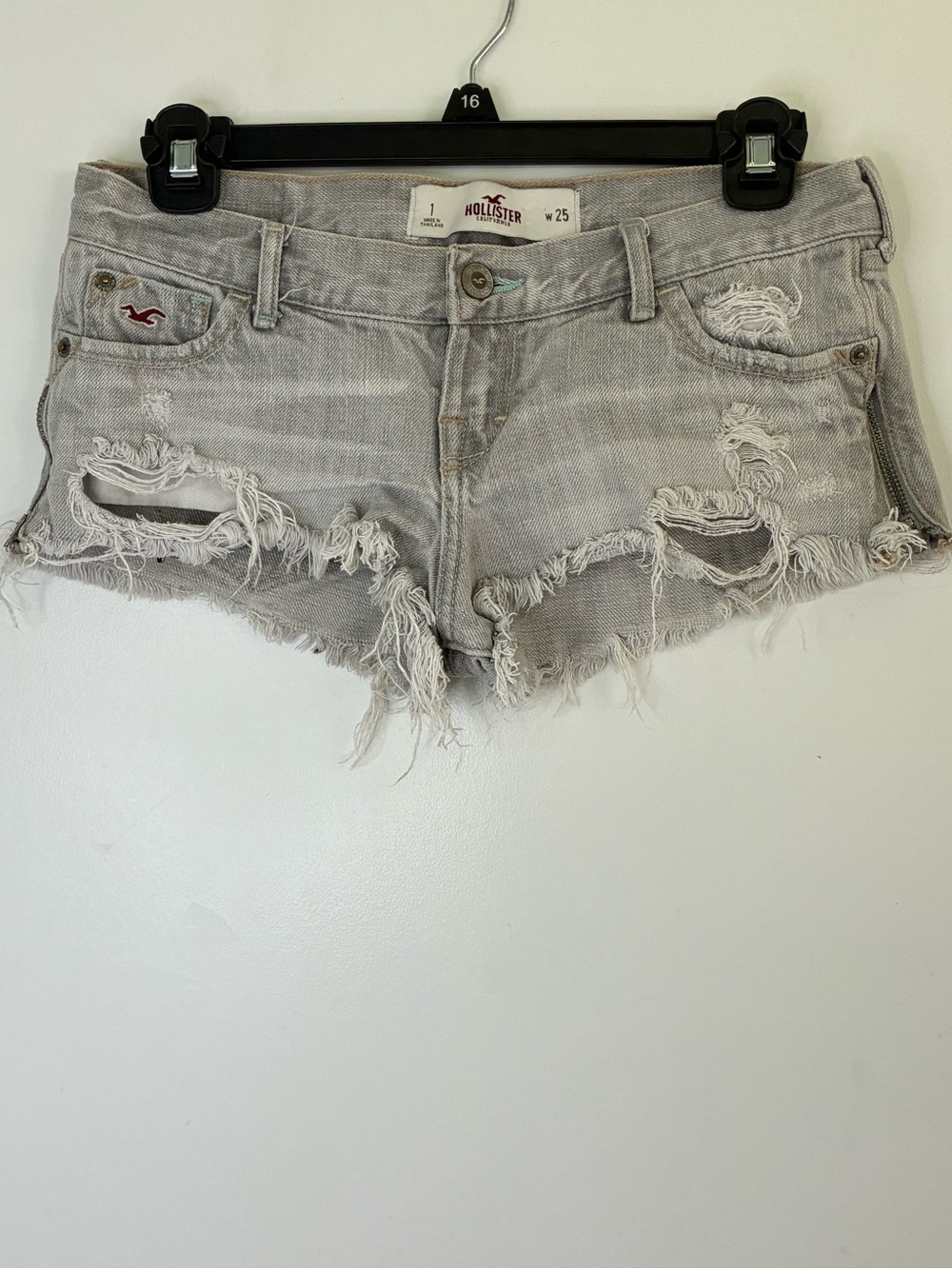 Hollister Women's Distressed Denim Cutoff Shorts - Light Gray 1
